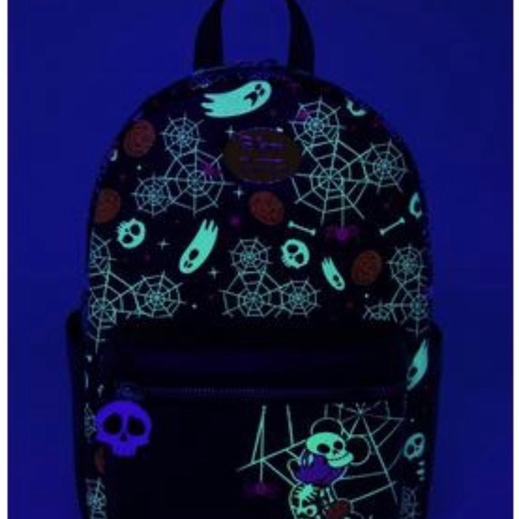 Her Universe Disney Mickey Mouse Halloween Skeleton GITD Mini back pack black - Picture 1 of 5